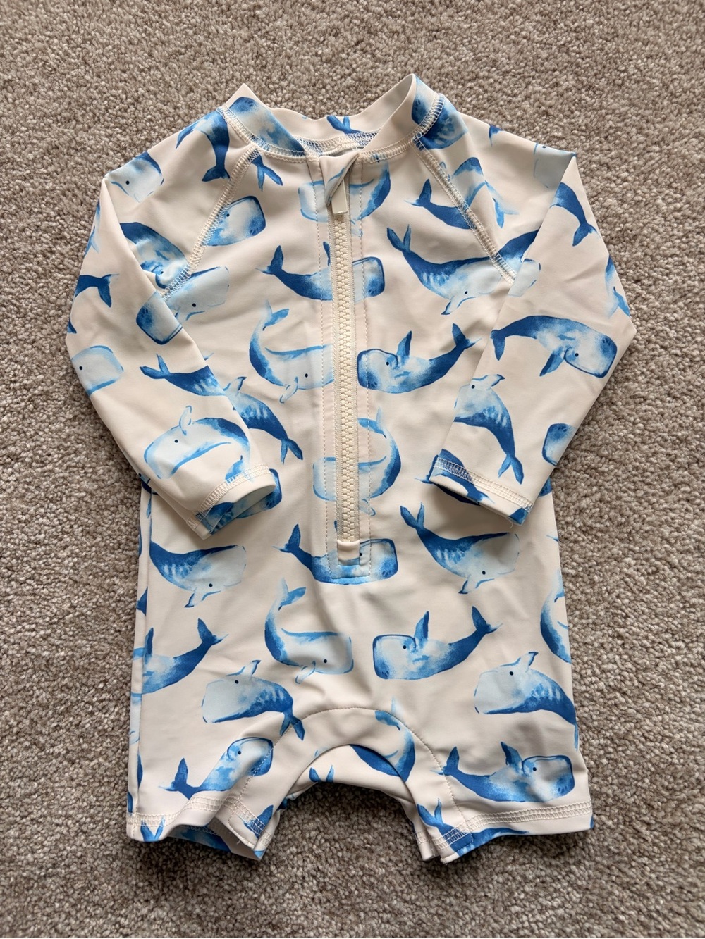 Old Navy White and Blue Whale Zip-Front Infant Swimsuit